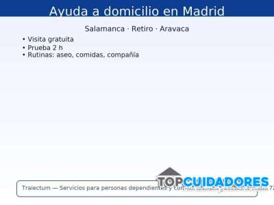 Anuncios de Ayuda a domicilio en Salamanca/Retiro/Aravaca – Visita gratis + Prueba 2h